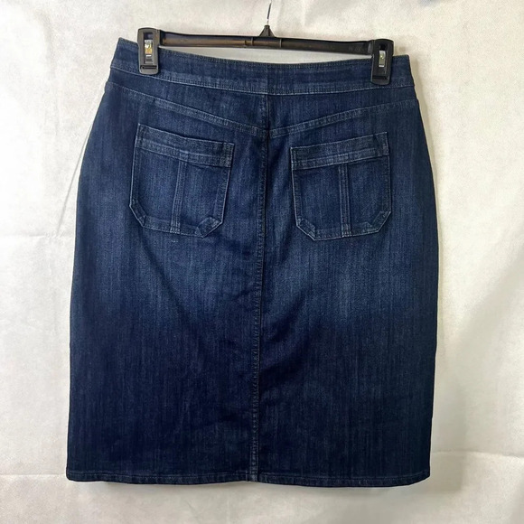 Liz Claiborne Midi Denim Skirt Button Front Dark Wash Size 8 - Picture 2 of 8